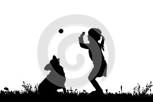 Vector silhouette of a girl with a dog.