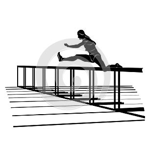 Vector silhouette of girl jumping over hurdle