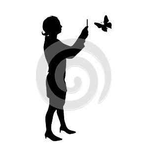 Vector silhouette of girl woman butterfly on white background.