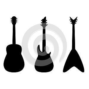 A vector silhouette of guitars