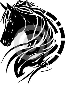 Vector silhouette of a horse's head with ornament