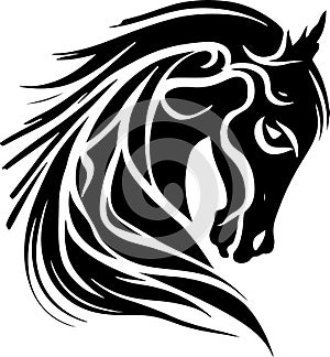 Vector silhouette of a horse's head with ornament