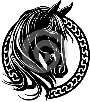 Vector silhouette of a horse's head with ornament