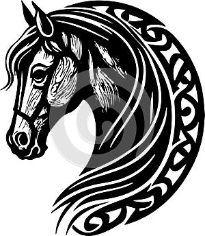 Vector silhouette of a horse's head with ornament