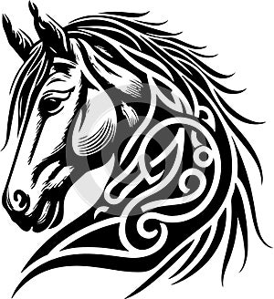 Vector silhouette of a horse's head with ornament