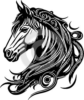 Vector silhouette of a horse's head with ornament