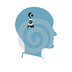 Vector silhouette of human head with a key hole. NLP or Neuro-Linguistic Programming concept. Manipulation, Mental photo