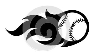 Vector silhouette illustration of baseball ball with simple flame shape.