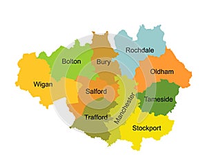 Vector silhouette illustration Greater Manchester map in North West England isolated. photo