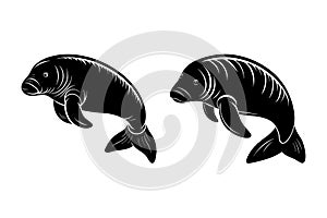 Vector silhouette image of Dugong
