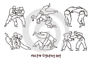 vector silhouette of a judo fighters