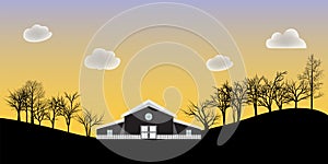 Vector silhouette landscape village farm