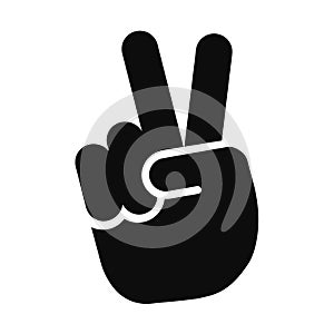 Vector silhouette logo of human hand making the V shape victory sign. Peace symbol icon isolated