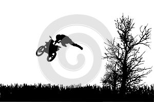 Vector silhouette of a man on a motorcycle.