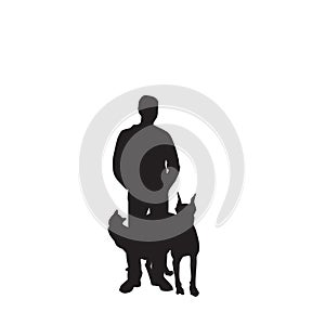 Vector silhouette man and pets