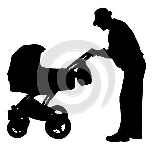 Vector silhouette of a man with a pram.