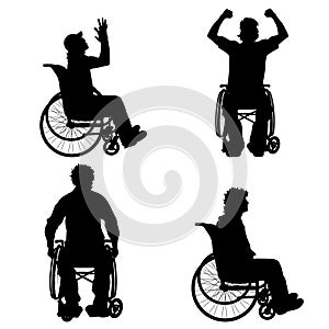 Vector silhouette of man on wheelchair.