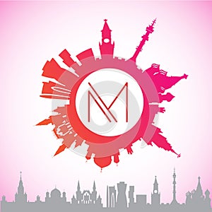 Vector silhouette of Moscow. Circular logo.