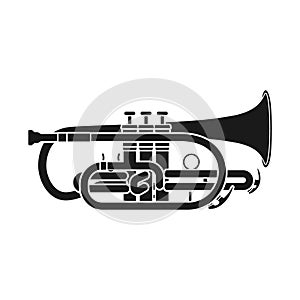 Vector silhouette of the musical instrument cornet. The silhouette of a wind instrument on a white background