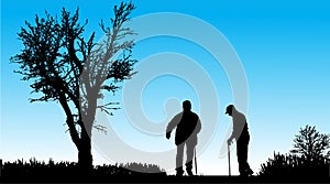 Vector silhouette of old people.