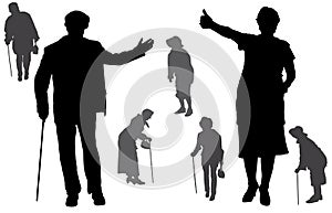 Vector silhouette of old people.