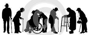Vector silhouette of old people.