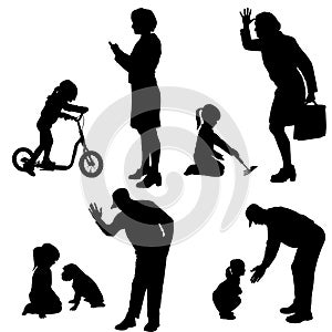 Vector silhouette of people with children.