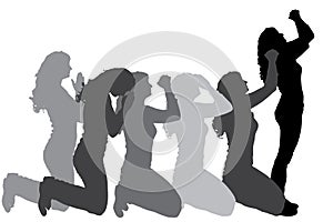 Vector silhouette of people who pray.