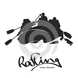 Vector Silhouette of rafting team on river