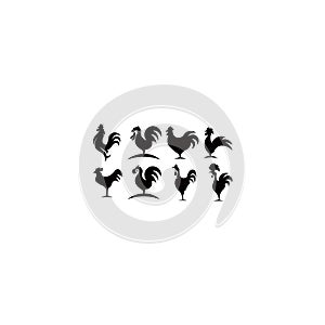 Vector silhouette of rooster on white background set