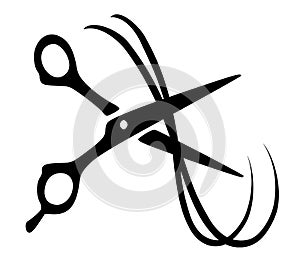 Vector silhouette of scissors cutting hair