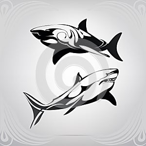 Vector silhouette of a shark in an ornament. vector illustration