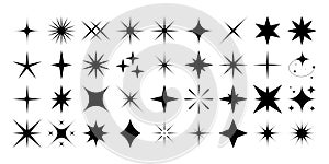 Vector silhouette star icons. Set of different beautiful sparkle explosion. Twinkle shiny star shape symbols. Light glitter