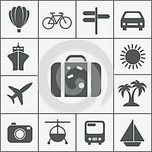 Vector silhouette travel icon set