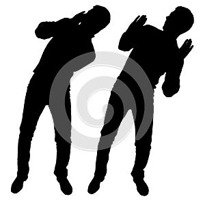 Vector silhouette of two men experiencing fear and fright