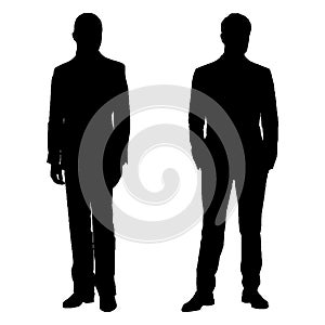 Vector silhouette of two men standing, people, black color