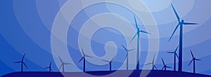 Vector silhouette. Wind generator, power plant. Blue tech background for header