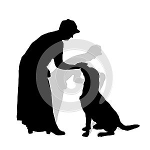 Vector silhouette of a woman with a dog.