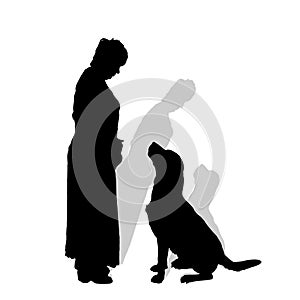 Vector silhouette of a woman with a dog.