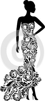 Vector silhouette of woman in elegant wedding dress