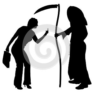 Vector silhouette of a woman with the Grim Reaper.