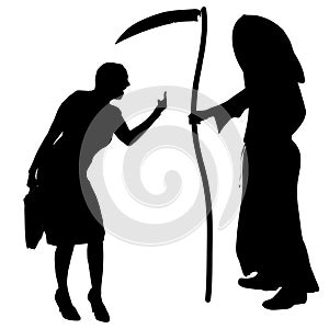 Vector silhouette of a woman with the Grim Reaper. photo