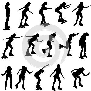 Vector silhouette of a woman on roller skates.