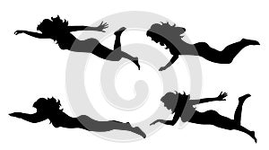 Vector silhouette of woman who swim.