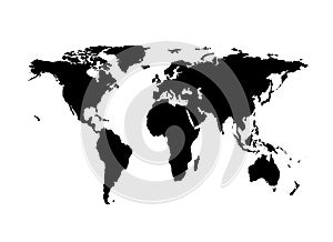 Vector silhouette of world map. Black on white