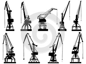 Vector silhouettes of cargo crane tower.