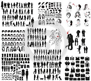 Vector silhouettes of clothes, men`s and women`s accessories