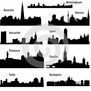 Vector silhouettes of European cities