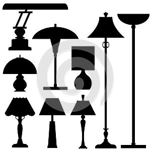 Vector silhouettes of lamps and lighting photo