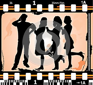 Vector silhouettes man and women on on photographic film